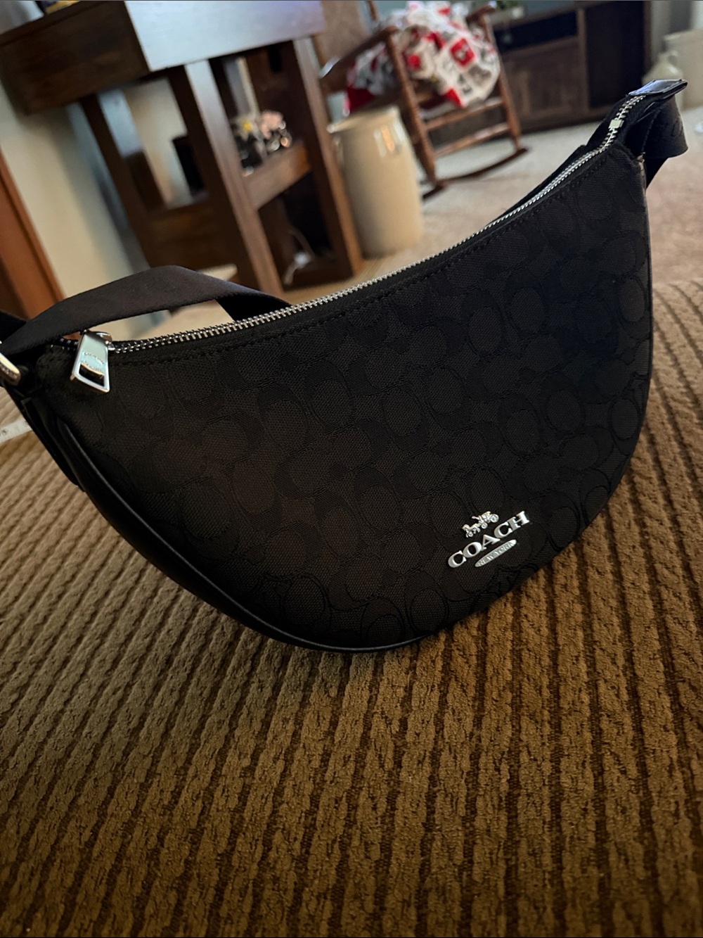 Coach Black Signature Crescent Belt Bag